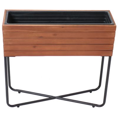 Acacia Wood Slatted Planter Box with Oil-Stained Finish - 23.5" H