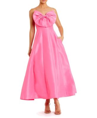 【Mac Duggal】Tea Length Statement Bow Dress 関税送料込 Strapless Long Wedding-Guest Dress with Neckline Bow