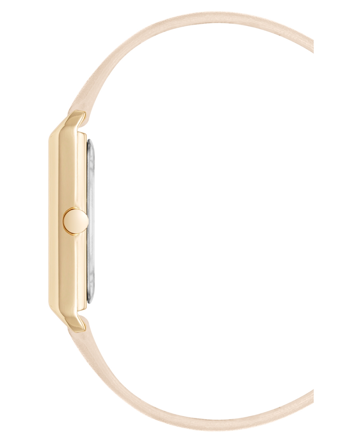 Nine West Women's Quartz Rectangular Gold-tone And Pink Polyurethane Leather Band Watch, 26mm In Cream,gold-tone