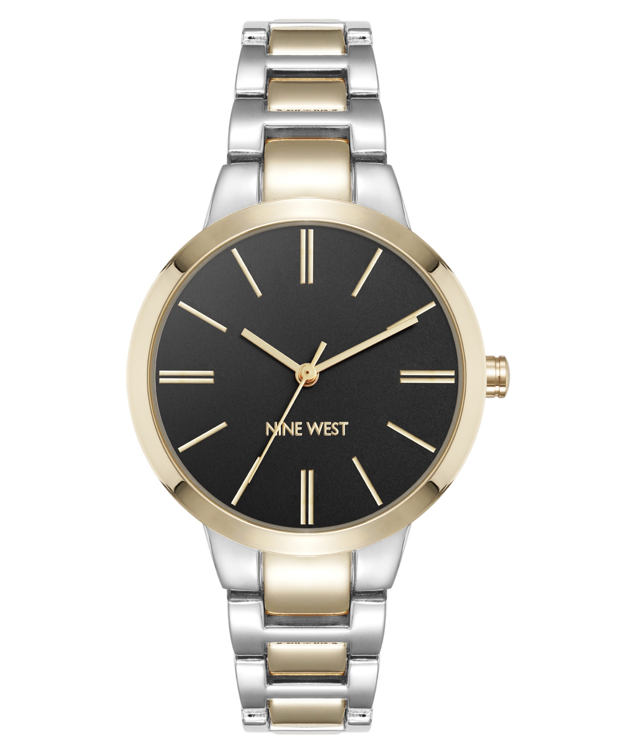 Women's Quartz Black and Two-Tone Metal Alloy Bracelet Watch, 34mm - Black, Silver-Tone, Gold-Tone