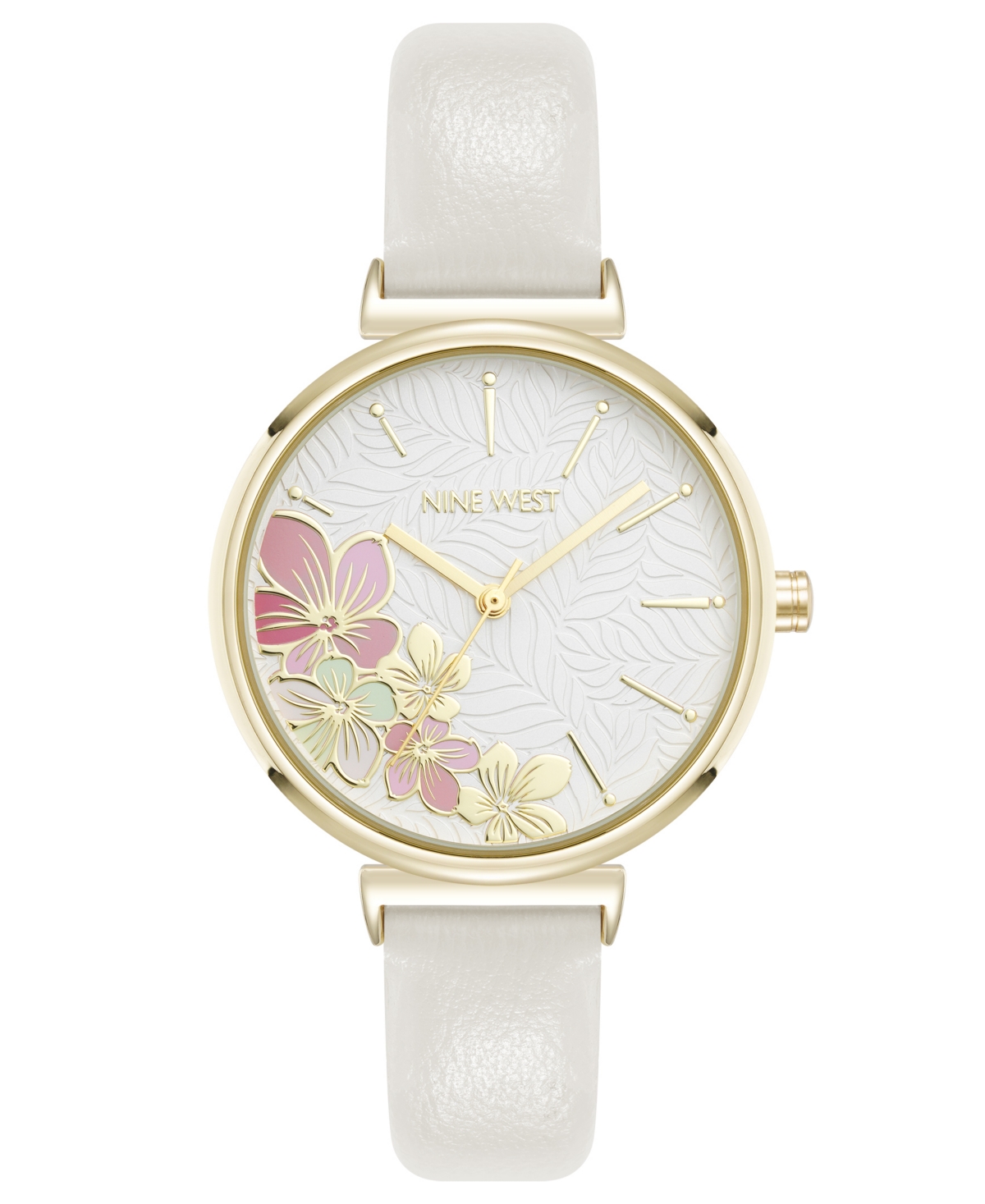 Women's Quartz Boyfriend Gold-Tone and White Polyurethane Leather Band Watch, 36mm - White, Gold-Tone