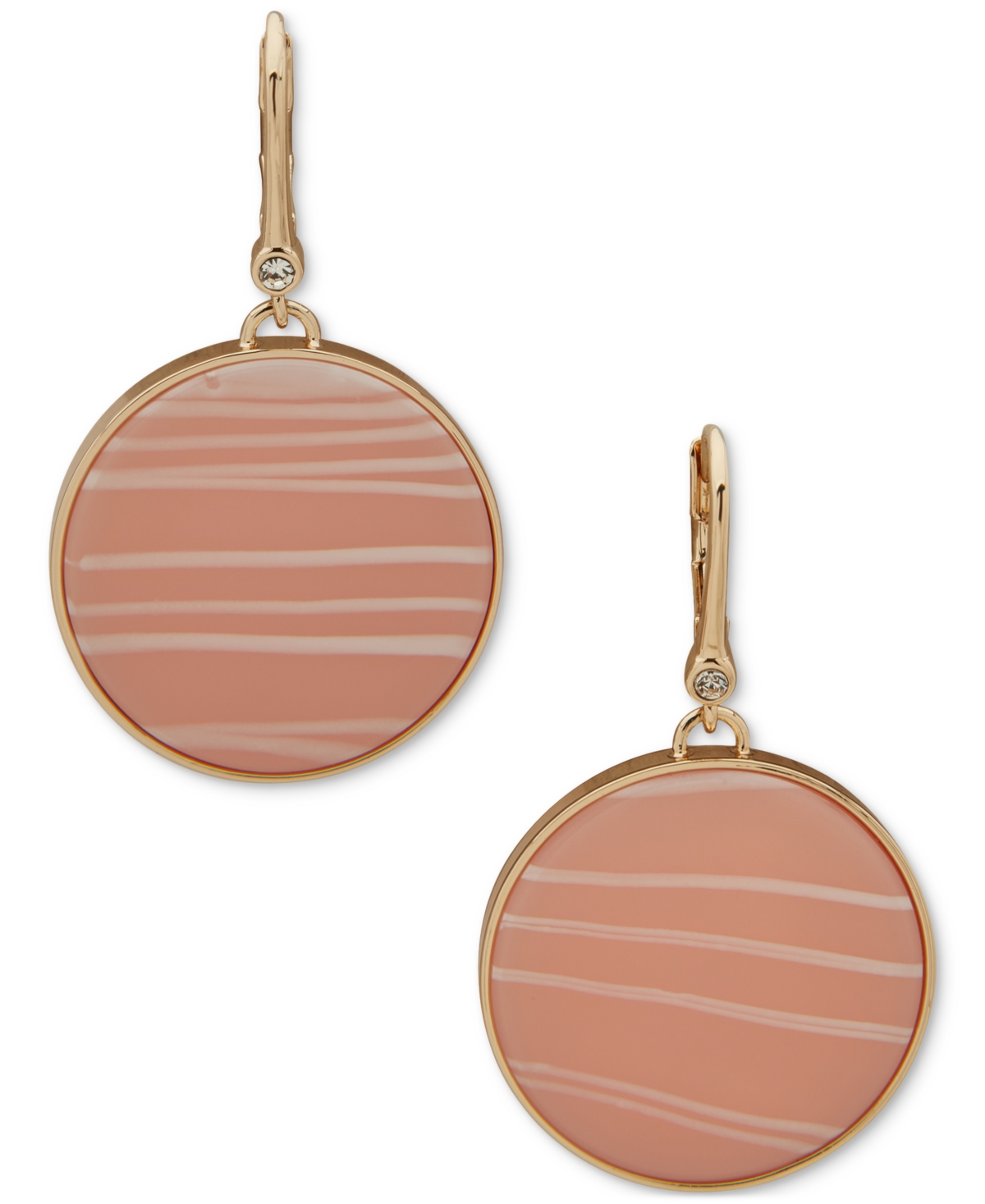 Dkny Gold-tone Large Inlay Drop Leverback Earrings In Coral