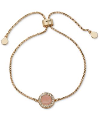 DKNY - Gold-Tone Coral Inlay Pav&eacute; Adjustable Slider Bracelet