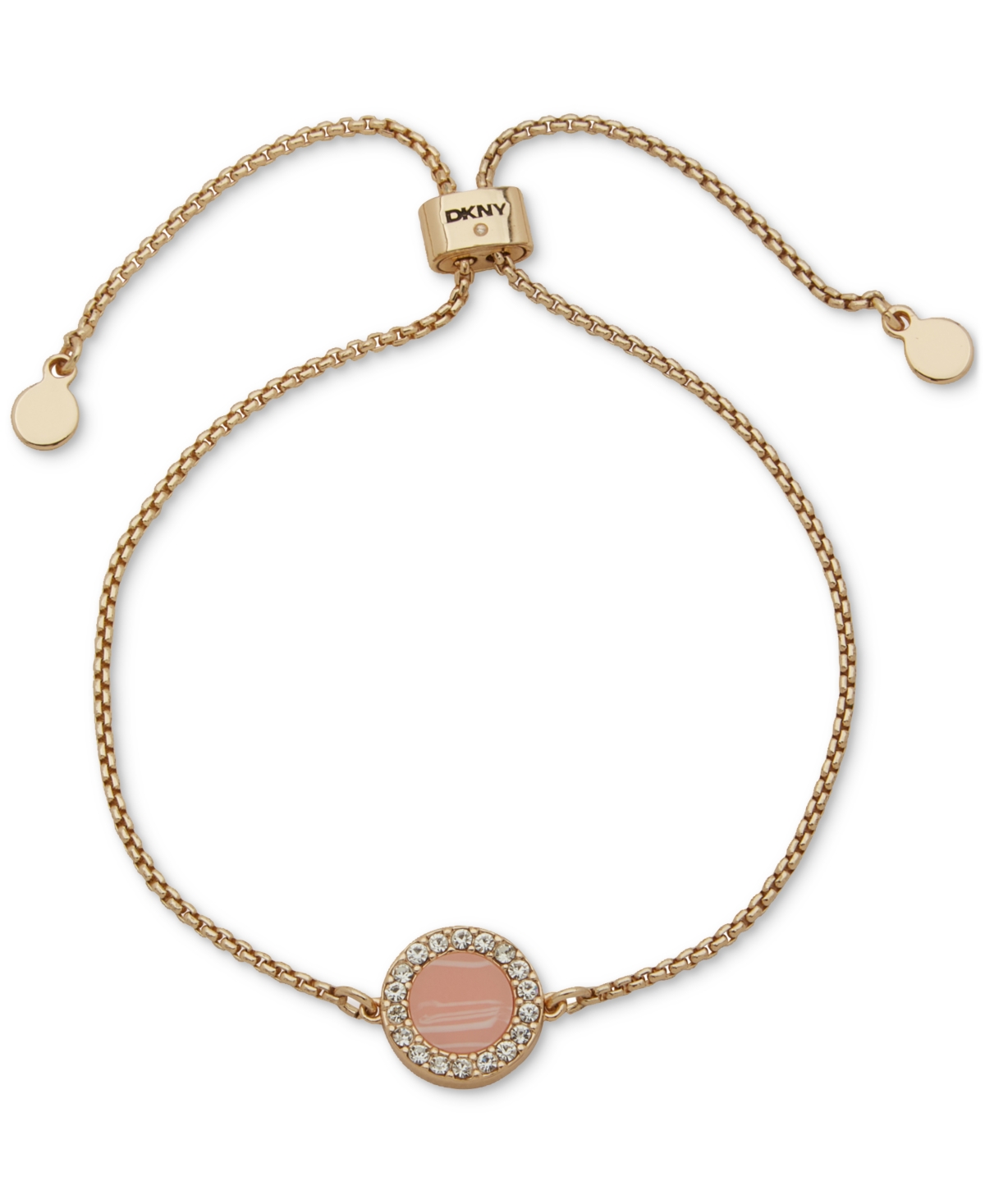 DKNY GOLD-TONE CORAL INLAY PAVE ADJUSTABLE SLIDER BRACELET 