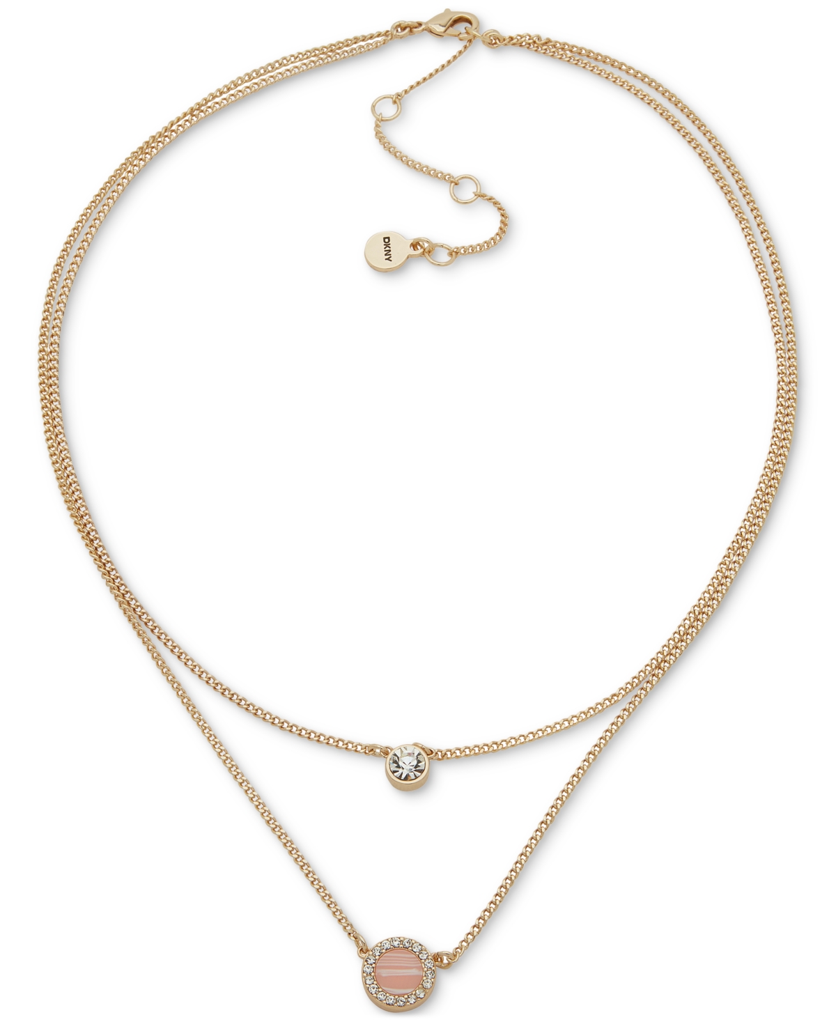Gold-Tone Coral Inlay Double Row Necklace, 16" + 3" extender - Coral