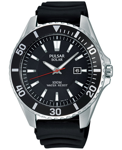 Pulsar Men's Solar Sport Black Strap Watch 44mm PX3037