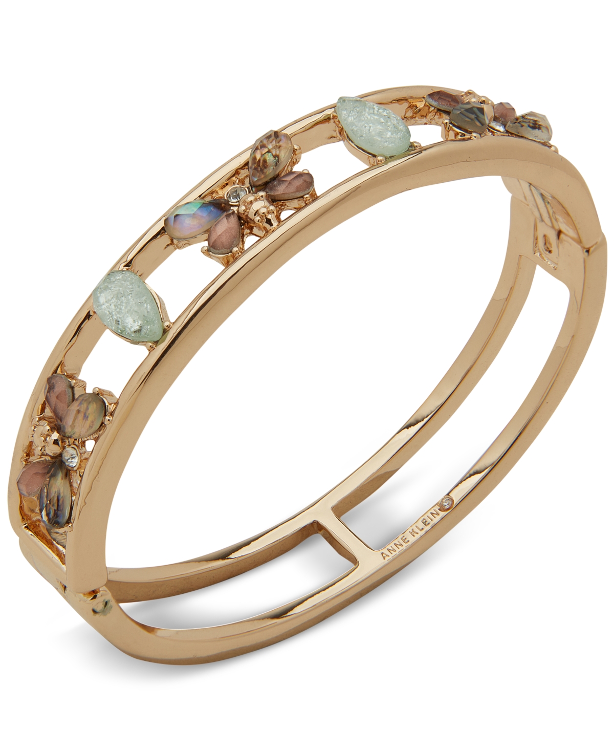 Anne Klein Gold-tone Mixed Stone Bee-motif Bangle Bracelet In Multi