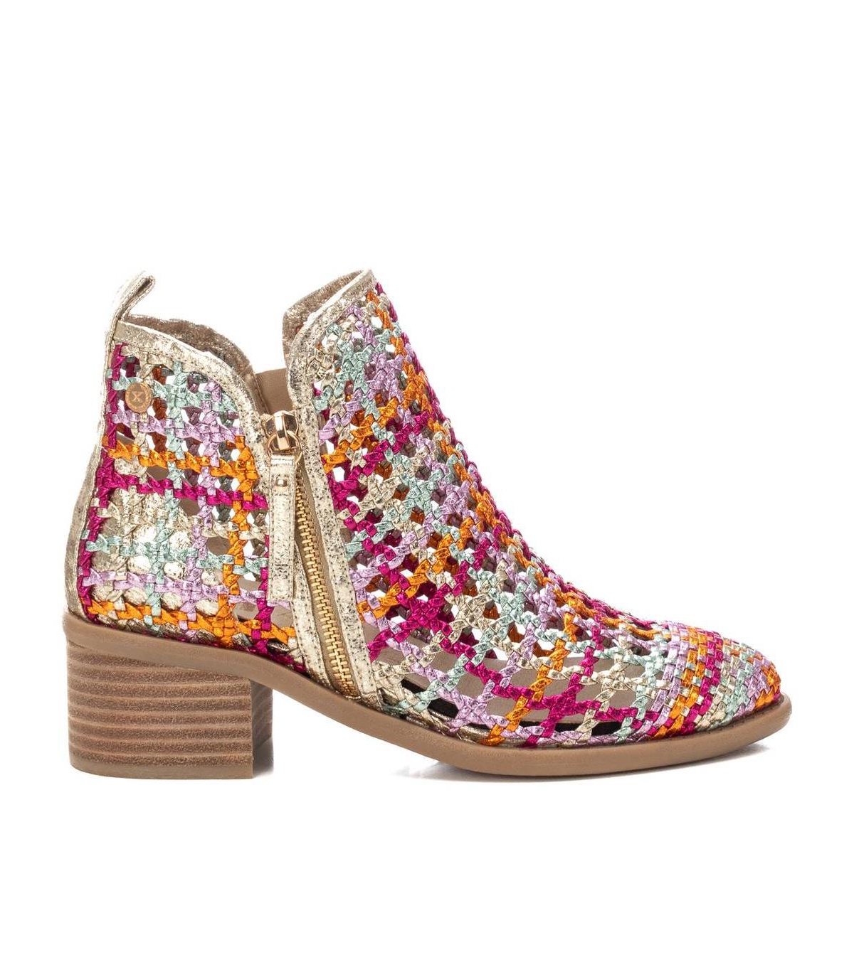 Women's Braided Booties with Side Zipper - Gold