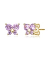 GiGiGirl Sterling Silver 14K Gold Plated with Pink Cubic Zirconia Four-Stone Butterfly Cluster Stud Earrings - Pink