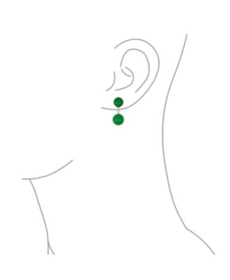 Classic Simple Dangle Double Round Natural Teal Blue Green Jade 2 Drop Ball Earrings .925 Sterling Silver 10MM