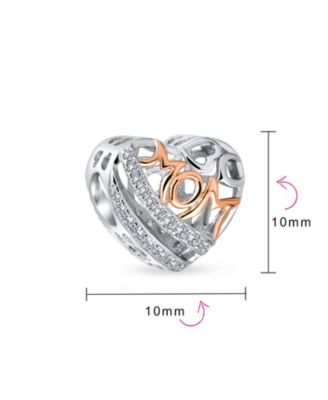 Mother Loving Family Heart Charm Bead Rose Gold Sterling Silver Fits European Bracelet