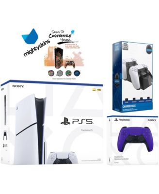 PlayStation 5 Slim Disc with Extra Cosmic Red Controller, Dual Charging Dock and MightySkins Decal Voucher