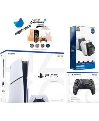 PlayStation 5 Slim Disc with Extra Cosmic Red Controller, Dual Charging Dock and MightySkins Decal Voucher