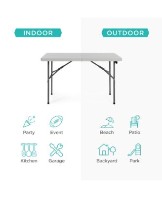 4ft Plastic Folding Table, Indoor Outdoor Heavy Duty Portable w/ Handle, Lock for Picnic