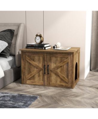 Flip Top Hidden Cat Washroom Furniture with Double Barn Doors and Removable Divider