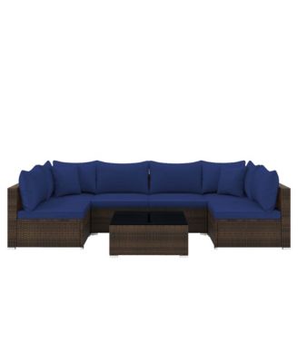 Set of 7 Rattan Furniture Set Sectional Sofa Cushioned Garden Patio