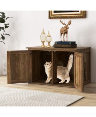 Flip Top Hidden Cat Washroom Furniture with Double Barn Doors and Removable Divider