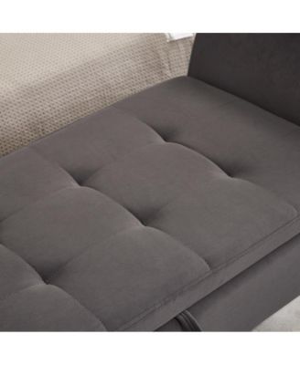 Velvet Storage Bench with Curved Arms, Upholstered Tufted Ottoman