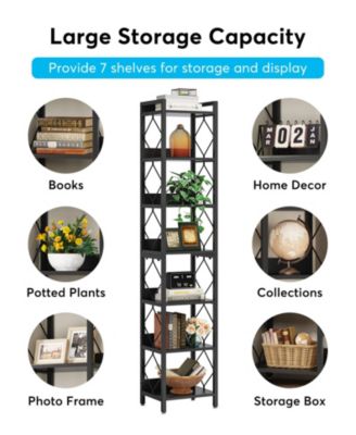 78.7 Inch Extra Tall Narrow Bookshelf, 8 Tier Bookcase for Small Spaces, Freestanding Display Shelves