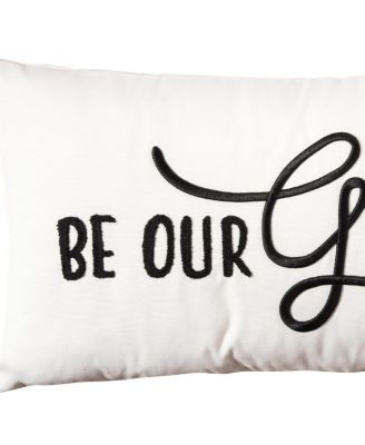 Decorative "Be Our Guest" Cursive Script Embroidered Accent Pillow, 12" x 24" w/ Black Tassels