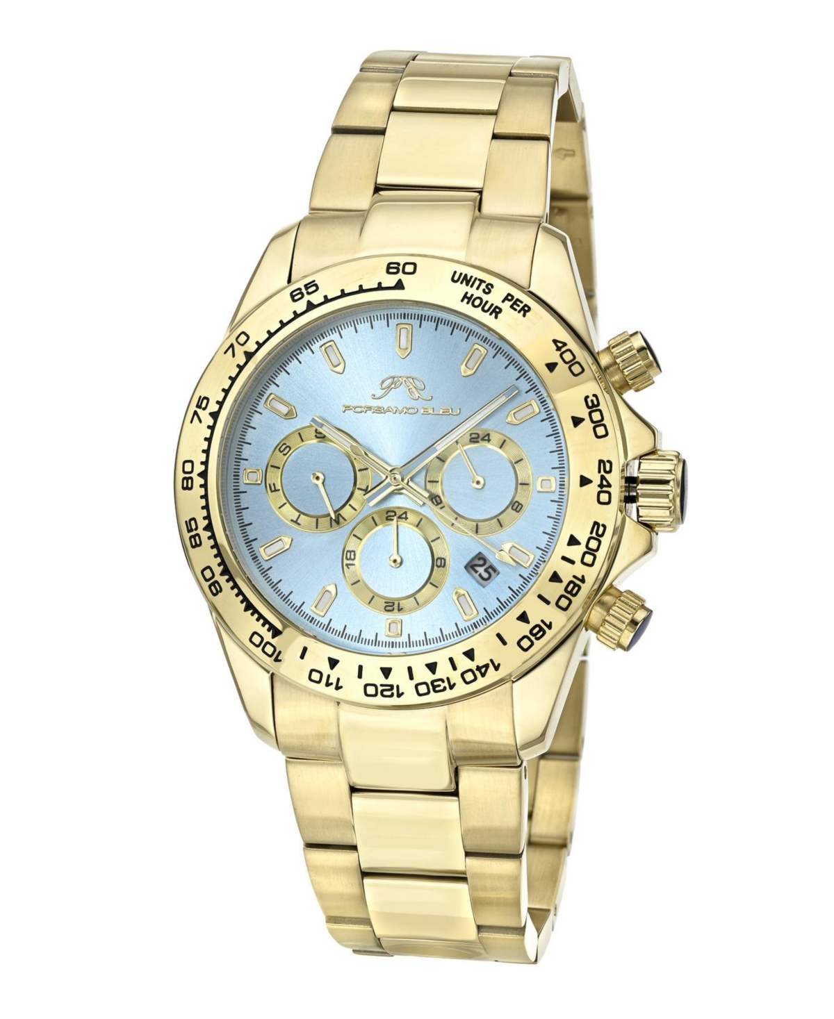 Preston Stainless Steel Gold Tone & Ice Blue Men's Watch 1036BPRS - Gold and ice blue