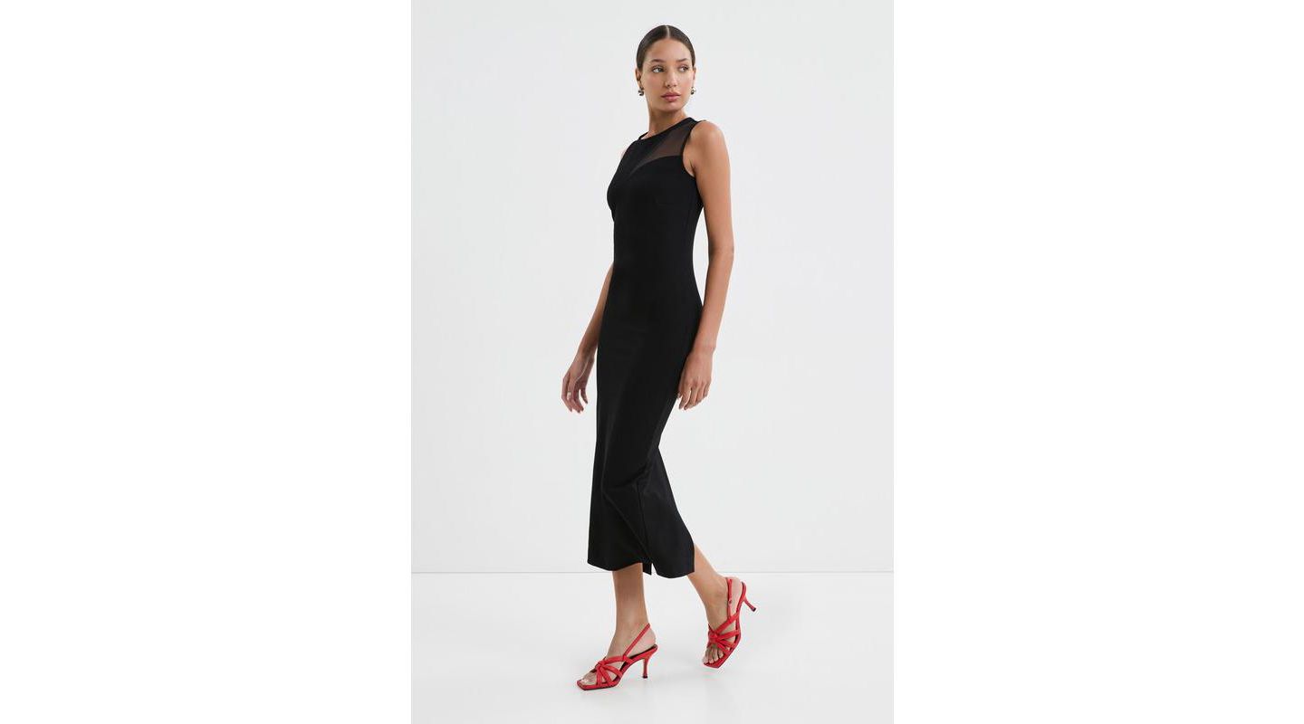 Женское платье Marcella Bryant Round-Neck Mesh-Shoulder Sleeveless Back-Slit Midi, цвет: Чёрный — фото 2