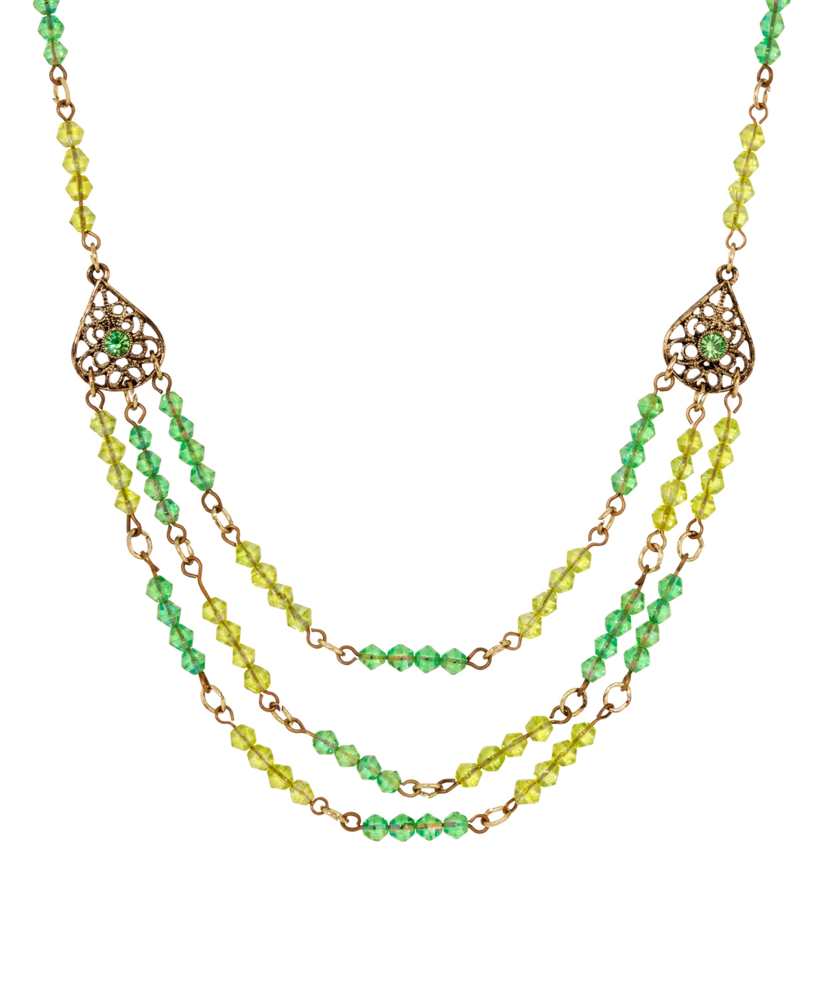 Lantern Bead Triple Drop Necklace - Black