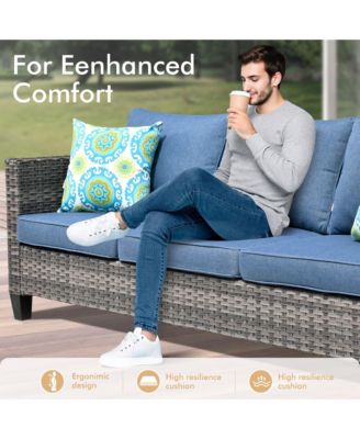 8 Piece Outdoor Patio Furniture Set,High Back Wicker Sofa Couch with 360° Swivel Rocking Chairs,Rattan Chairs and Ottoman Conversation Set for Patio Porch Pool