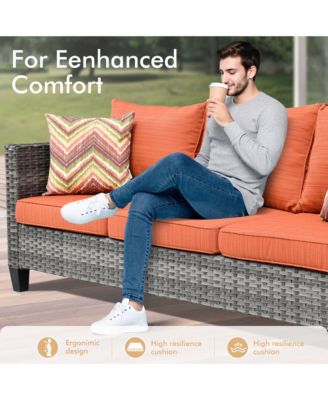 8 Piece Outdoor Wicker Patio Set with High Back Sofa, 360degree(s) Swivel Rocking Chairs & Ottoman for Porch Pool