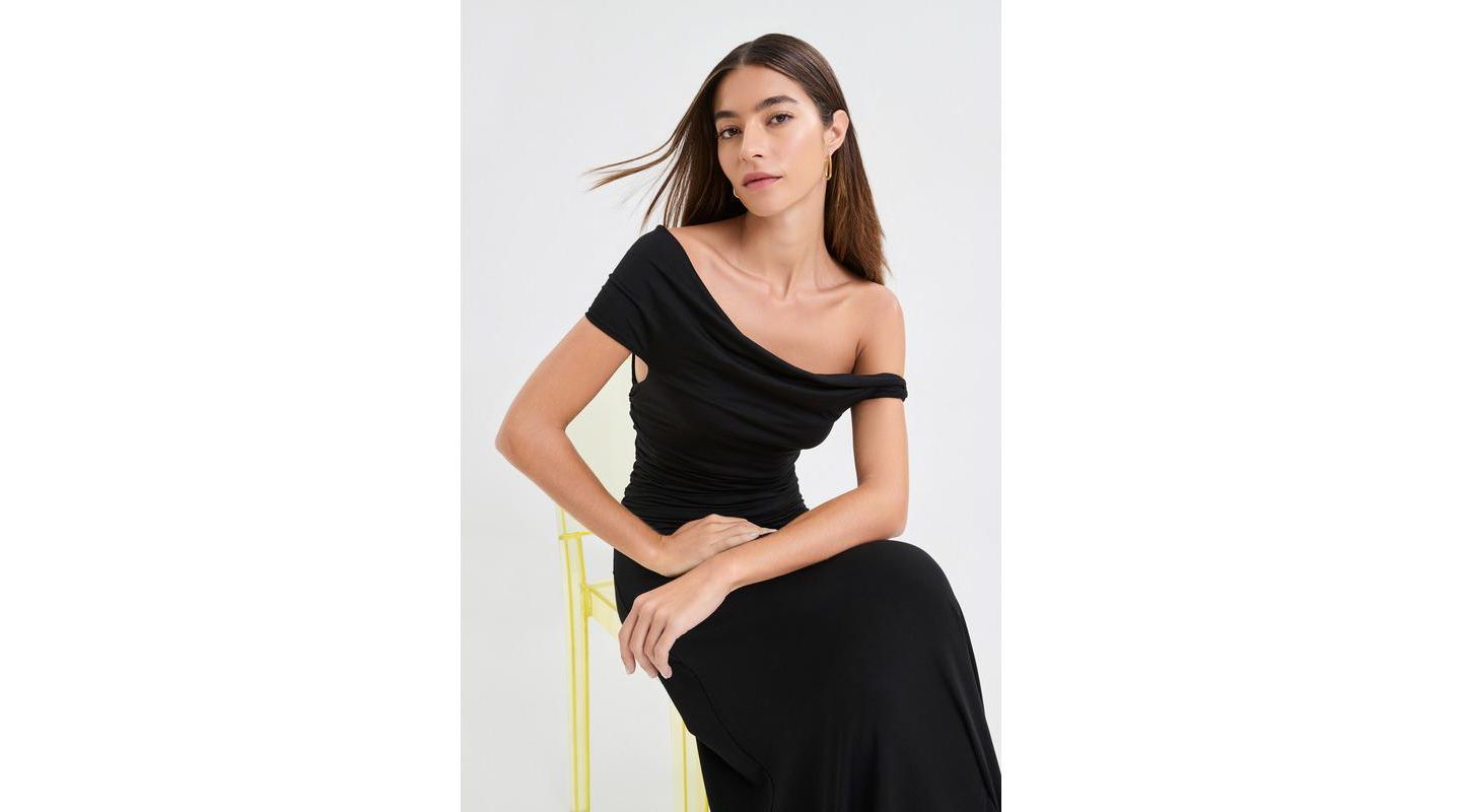 Женское платье Marcella Manon One-Shoulder A-Line Jersey Maxi, цвет: Чёрный — фото 5