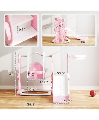 4 in 1 Toddler Slide and Swing Set w/ Climber, Basketball Hoop,