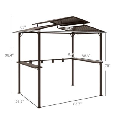 8 x 5ft Hardtop Grill Gazebo with Side Shelves and Cup Holders