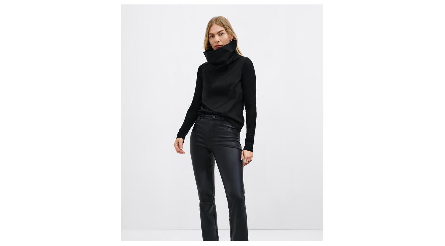Women's Atlantic High-Collar Cotton Top with Sheer Long Sleeves