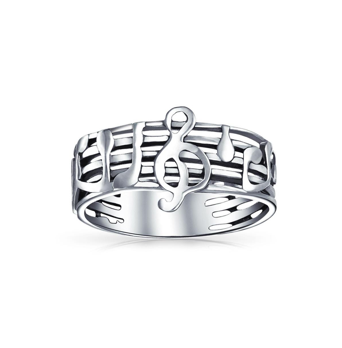 Bling Jewelry Silver Ring Musicians: Treble Clef Note Band in Oxidized Sterling Silver