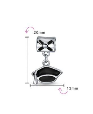 Oval Graduate Cap Dangle Charm Bead Sterling Silver Bracelets