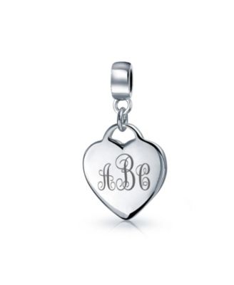Initial Alphabet Bead Charm Heart Tag Dangle Sterling Silver for European Bracelet
