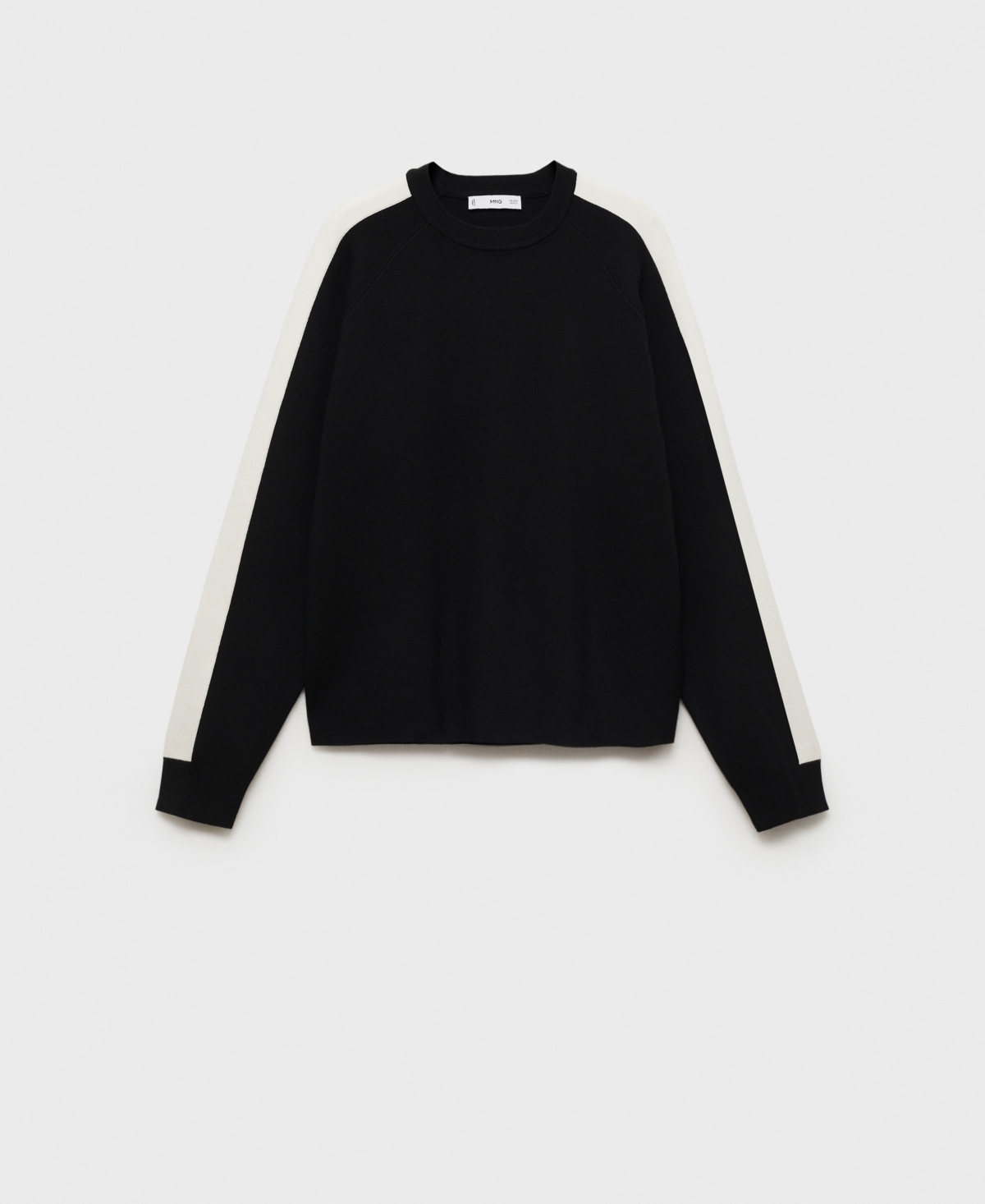 Mango Stripe Sleeve Crewneck Sweater In Black