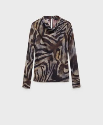 MANGO - Women's Animal Print Satin Blouse