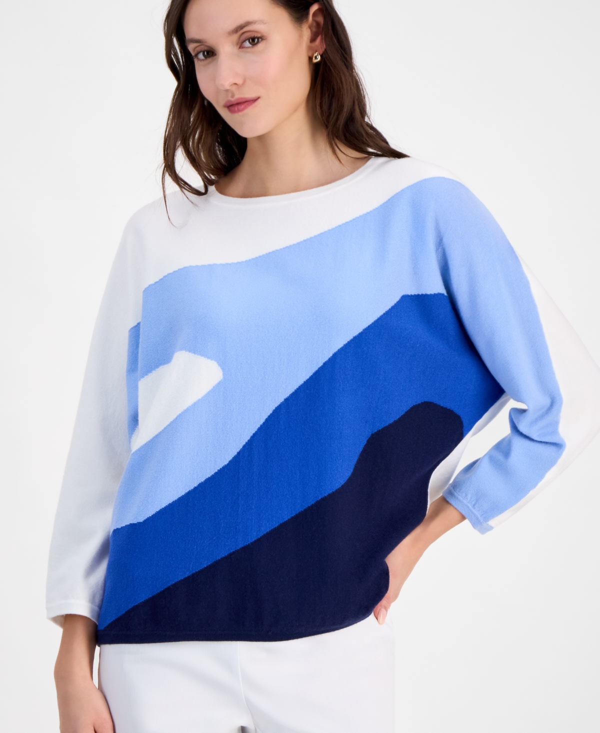 T Tahari Women's Colorblocked Dolman-sleeve Sweater In Water Drop