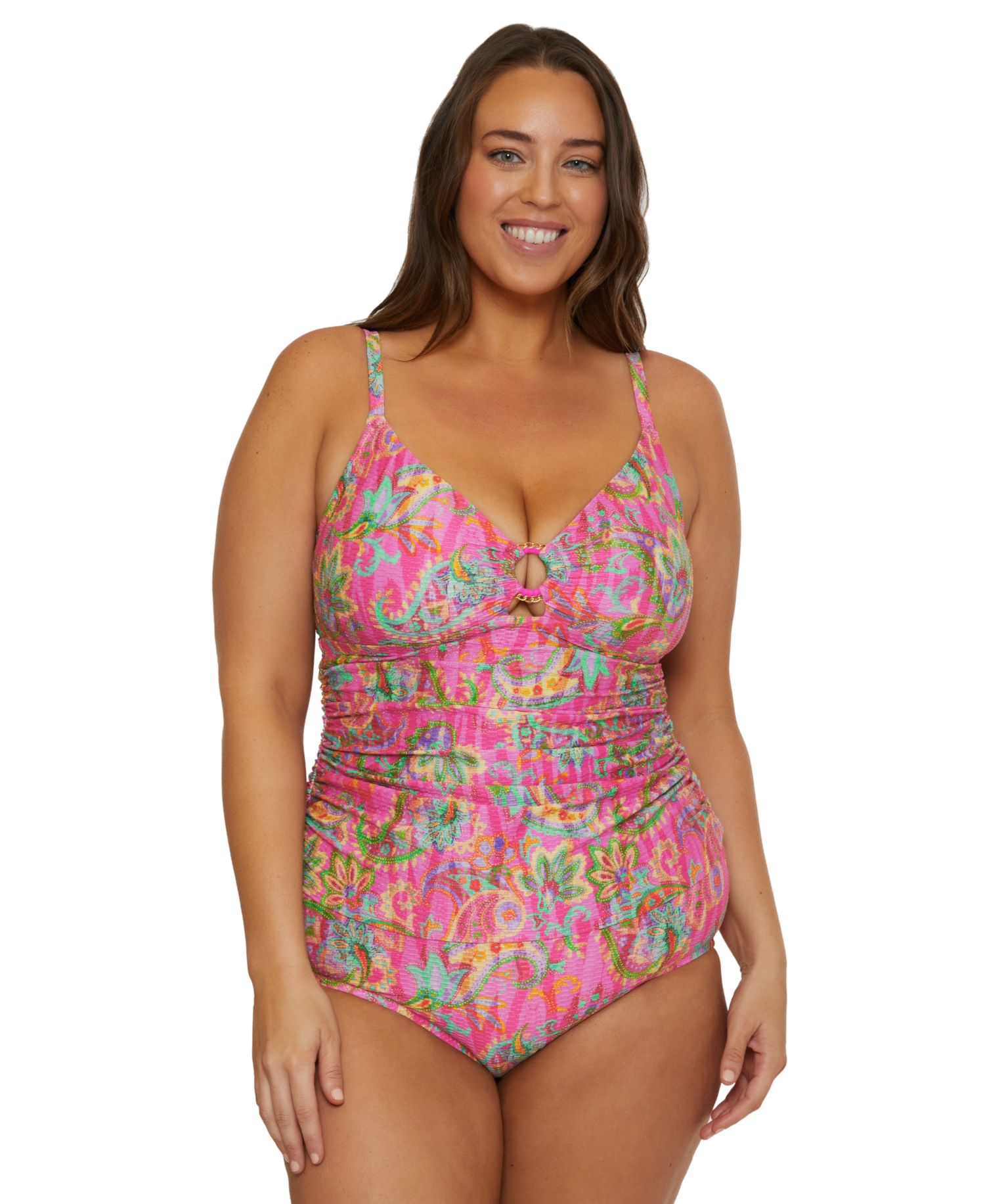 Plus Size Polynesia Printed Ring Tankini Top