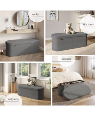 Ovel Boucle Ottoman Storage Bench – Modern Foot wood Stool, Makeup Vanity Stool, Perfect for Living Room & Bedroom Decor