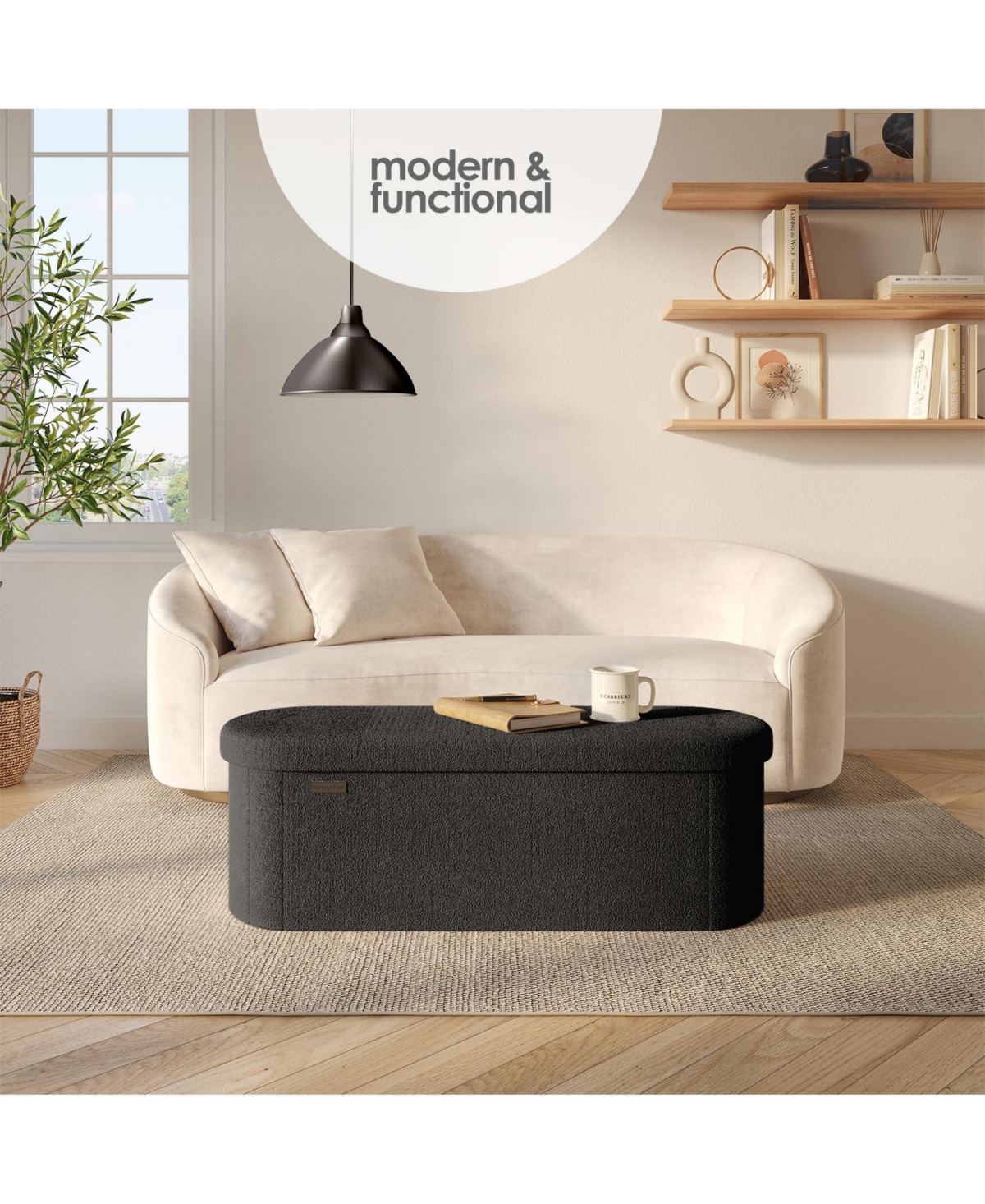 Ovel Boucle Ottoman Storage Bench – Modern Foot Stool