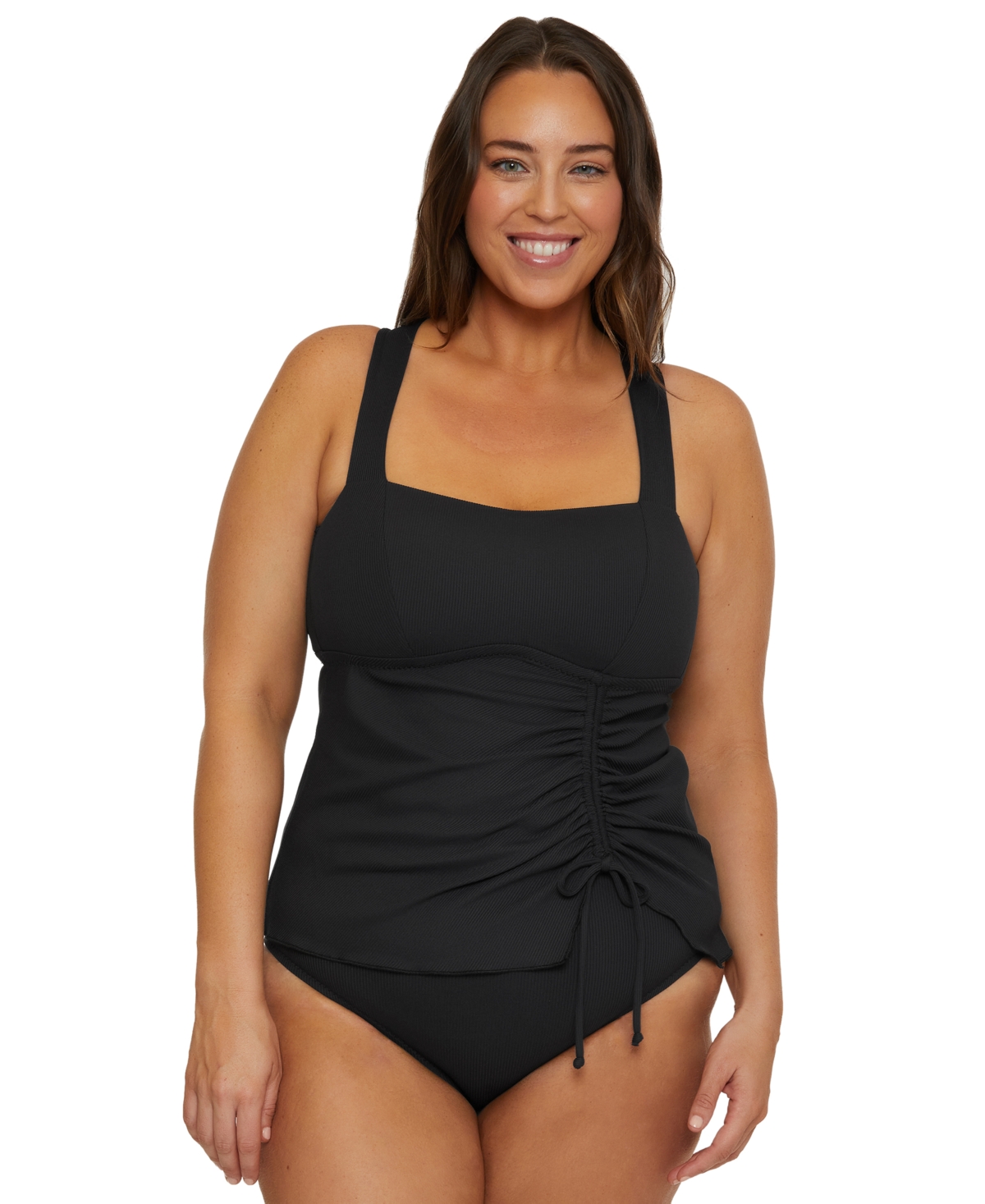 BECCA ETC PLUS SIZE MODERN EDGE RIB MULTI-WAY TANKINI TOP 