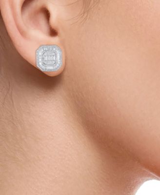 Diamond Cluster Square Stud Earrings (2 ct. t.w.) in 14K White Gold