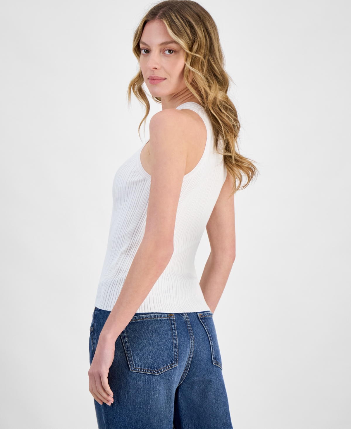 Hugo Boss Women's Crewneck Ribbed Knit Sleeveless Top In Natural