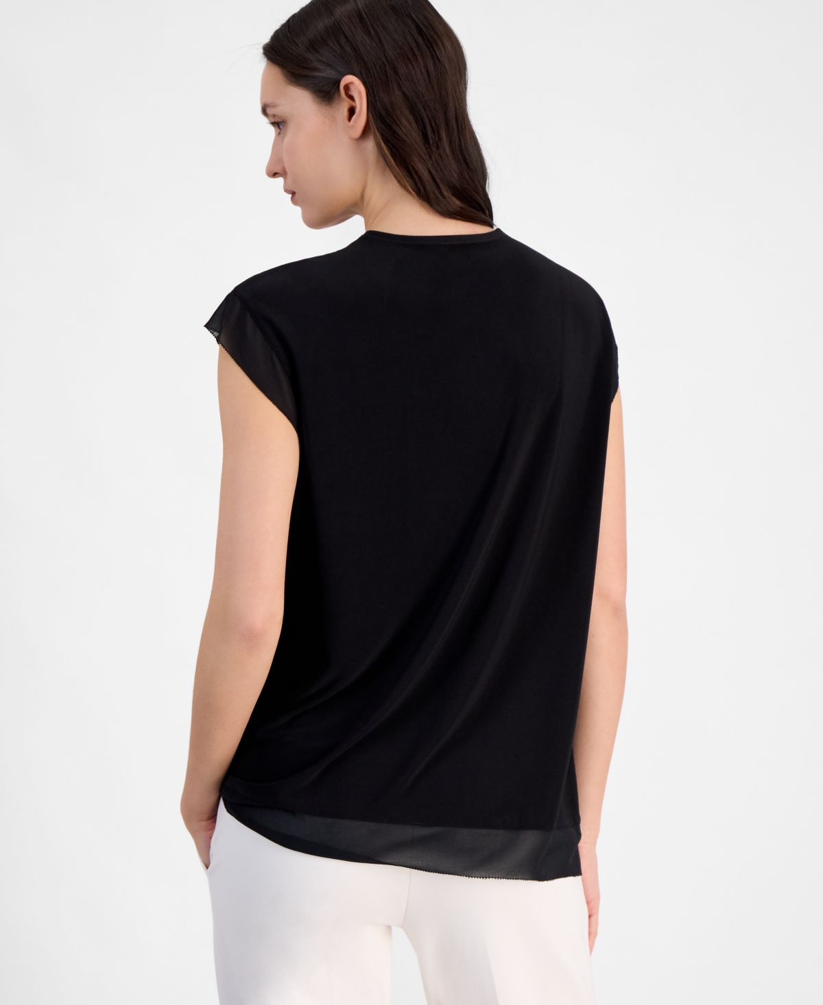 Anne Klein Extended Shoulder Mixed Media Top In Anne Black
