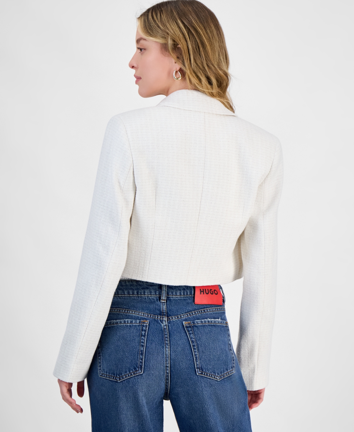 Hugo Boss Women's Metallic-accent Textured Cropped Jacket In Open