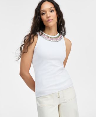 トップス jentlouis Neck Piercing Tank Top white I.N.C. International Concepts Women's Embellished Necklace Tank