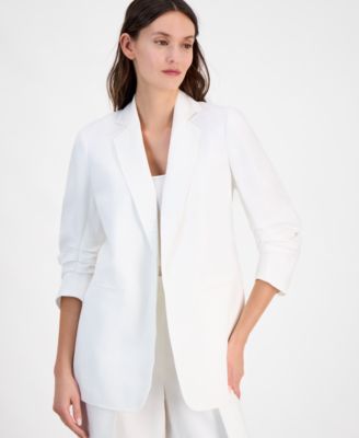 ANNE KLEIN WOMENS NOTCH COLLAR 3 4 SLEEVE OPEN JACKET PULL ON FLYAWAY WIDE LEG PANTS 