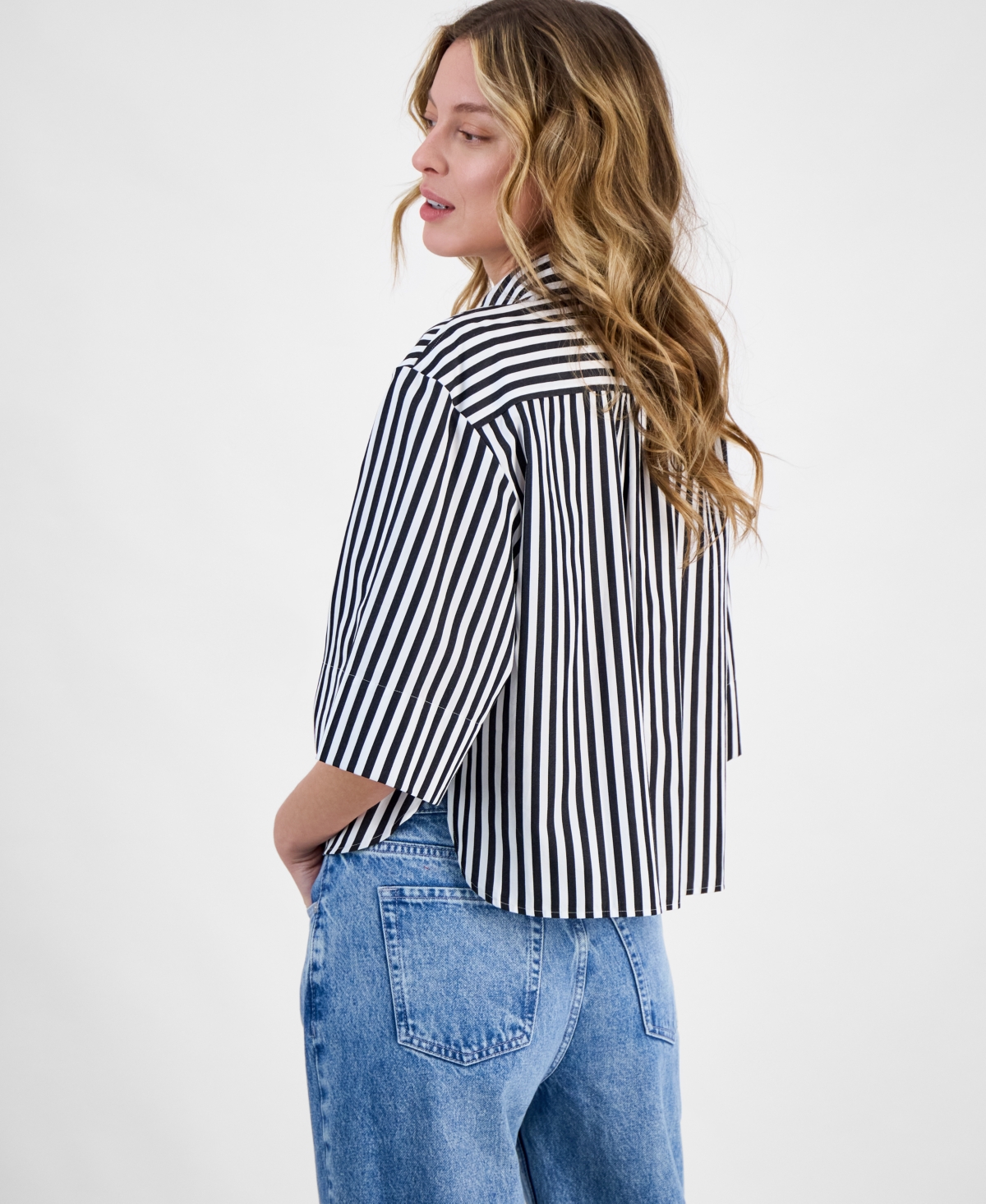 Hugo Boss Women's Striped Cotton Elbow-sleeve Button-front Shirt In Open